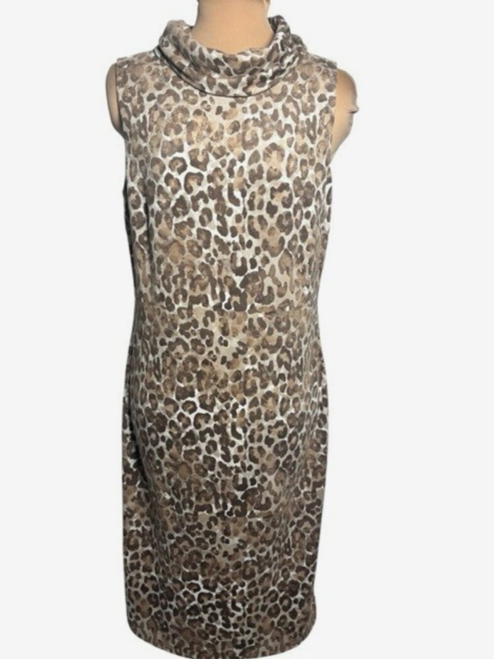 J McLaughlin Leopard Print Sleeveless Cowl Neck Shift Dress Size Medium